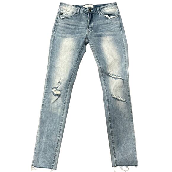 KanCan Women's Distressed Raw Hem Skinny Jeans Light Wash Size 9/28 - Picture 2 of 9
